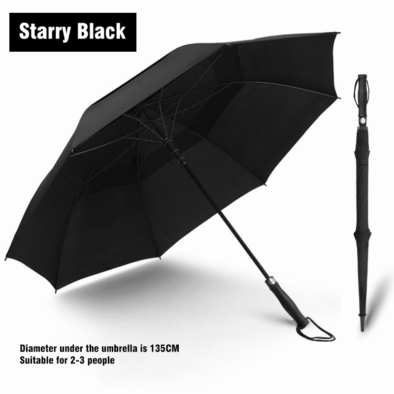 Large Long Handle Umbrella Double-Layer Wind-Resistant Men's Thick Reinforced Straight Rod Umbrella